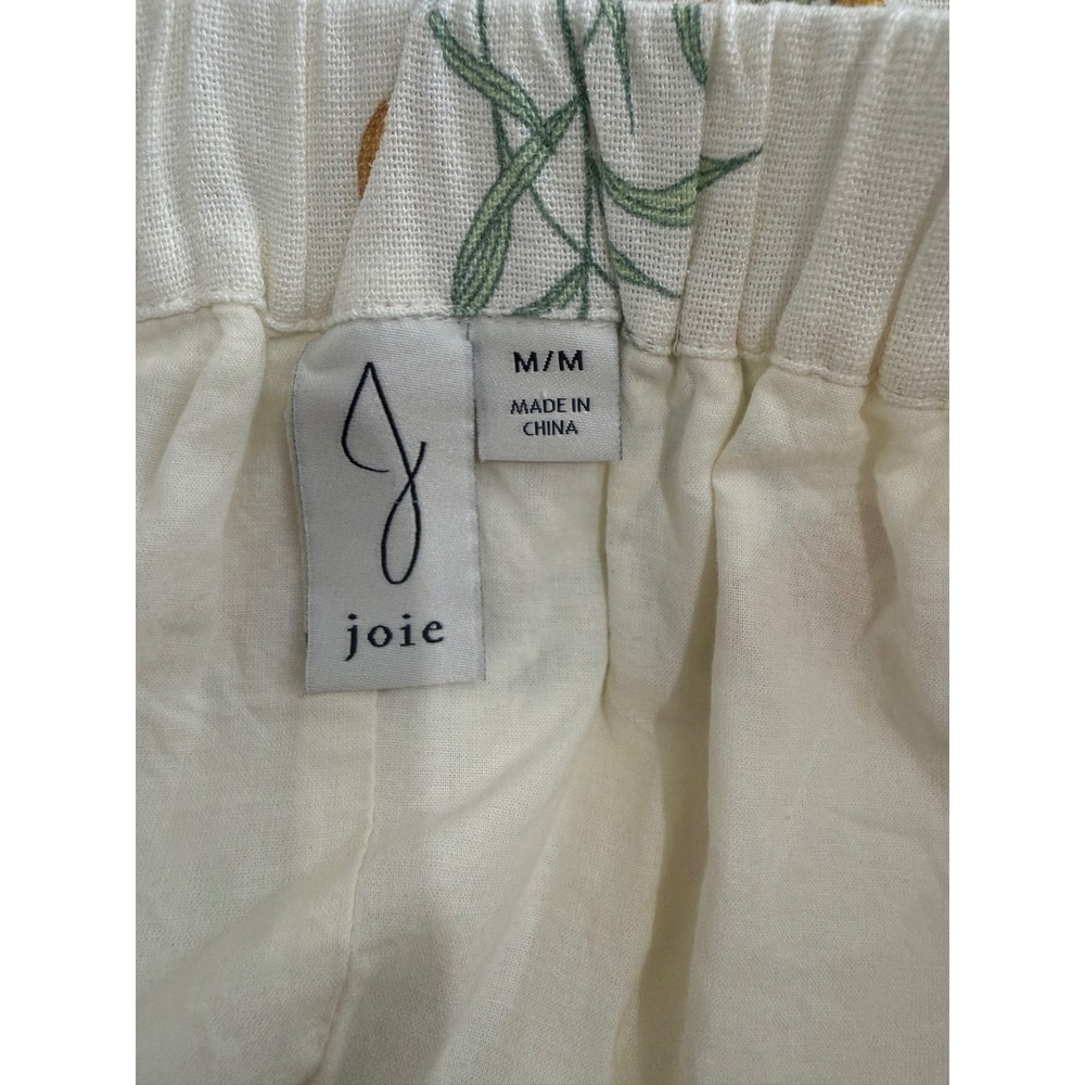 Joie Floral Midi Skirt Cream Yellow Green Botanical Elastic Waist Lined Size M - Picture 4 of 4